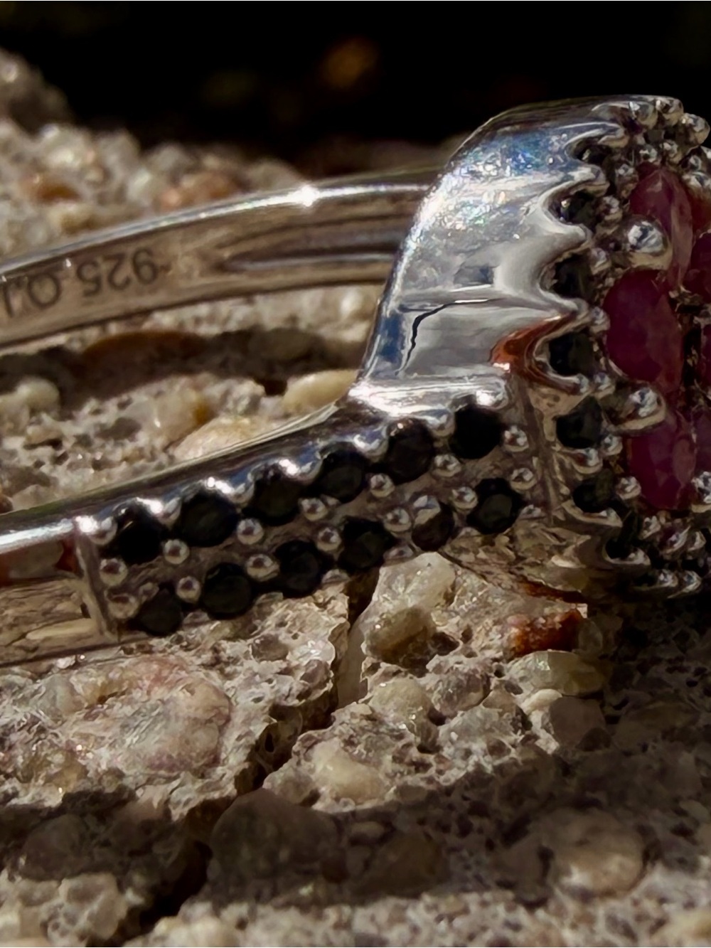 Sterling Silver Rhodium Plated AA Ruby & Black Spinel Ring Sz 8 | 0.71 CTW - Picture 10 of 10